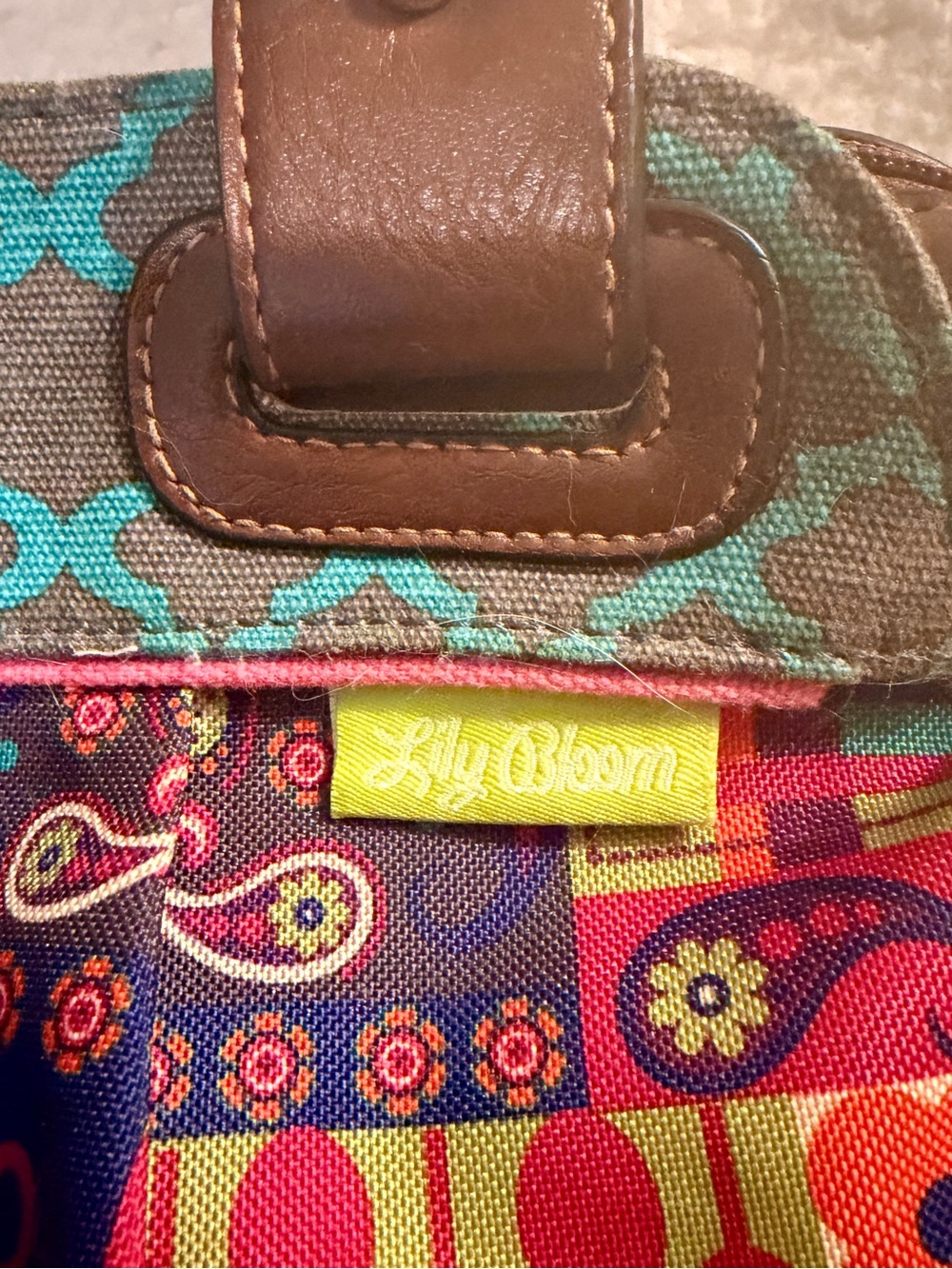 Lily Bloom Patchwork Paisley Satchel Shoulder Handbag Brown Trim Boho - Picture 4 of 12